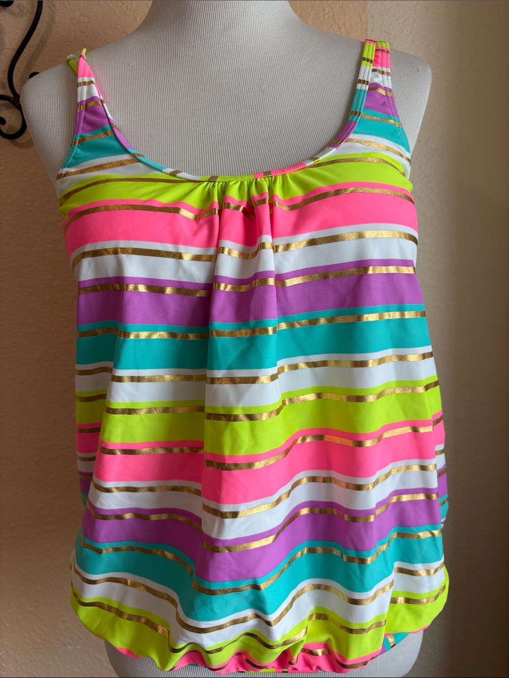 Lascana Neon Stripe Tankini Top Sz 10
